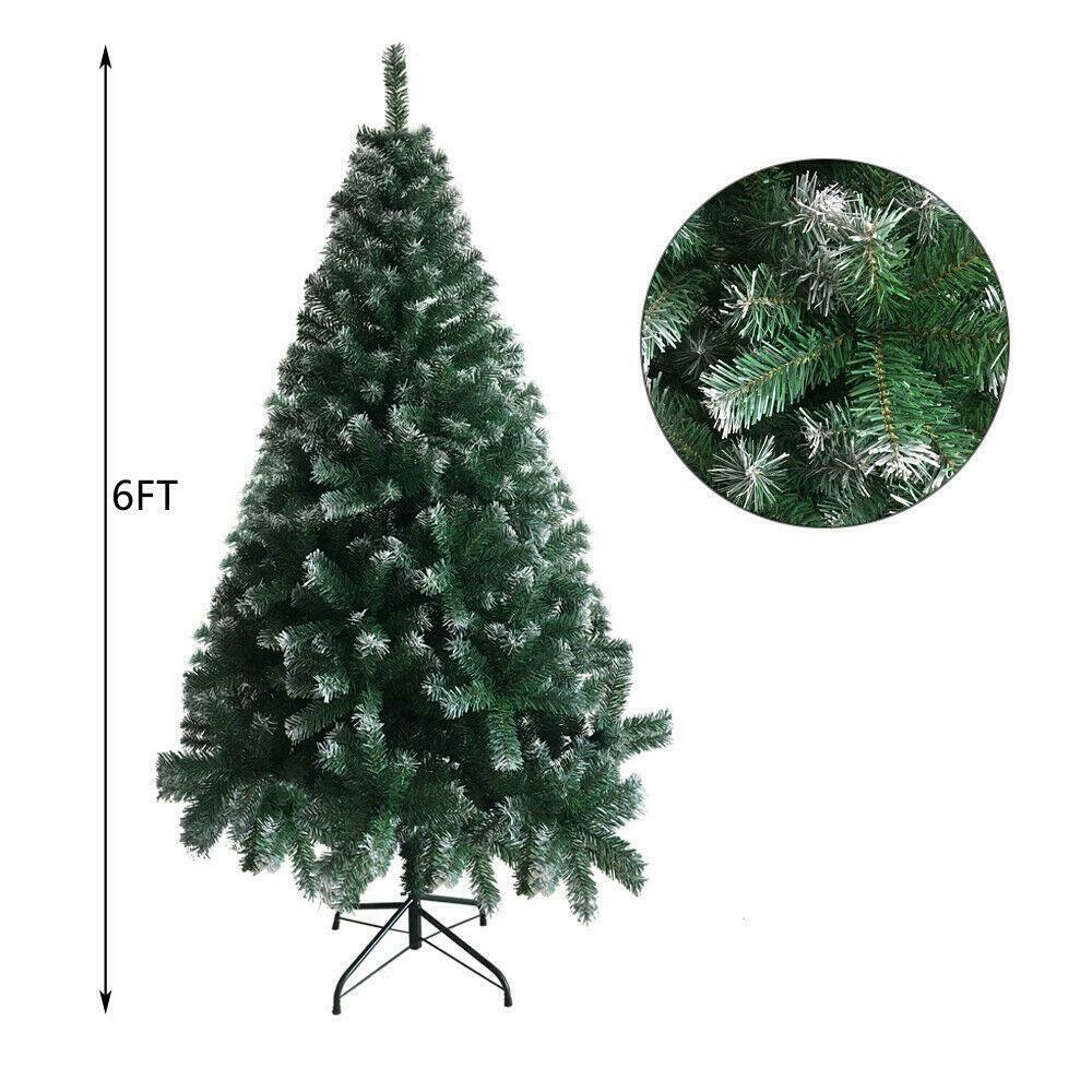 6FT Artificial Christmas Tree Green White Fir tree w Base Home Decor
