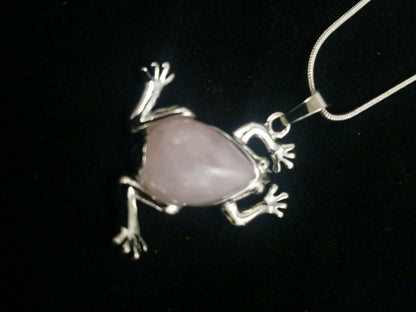 Rose Quartz Frog Necklace Gemstone Pendant