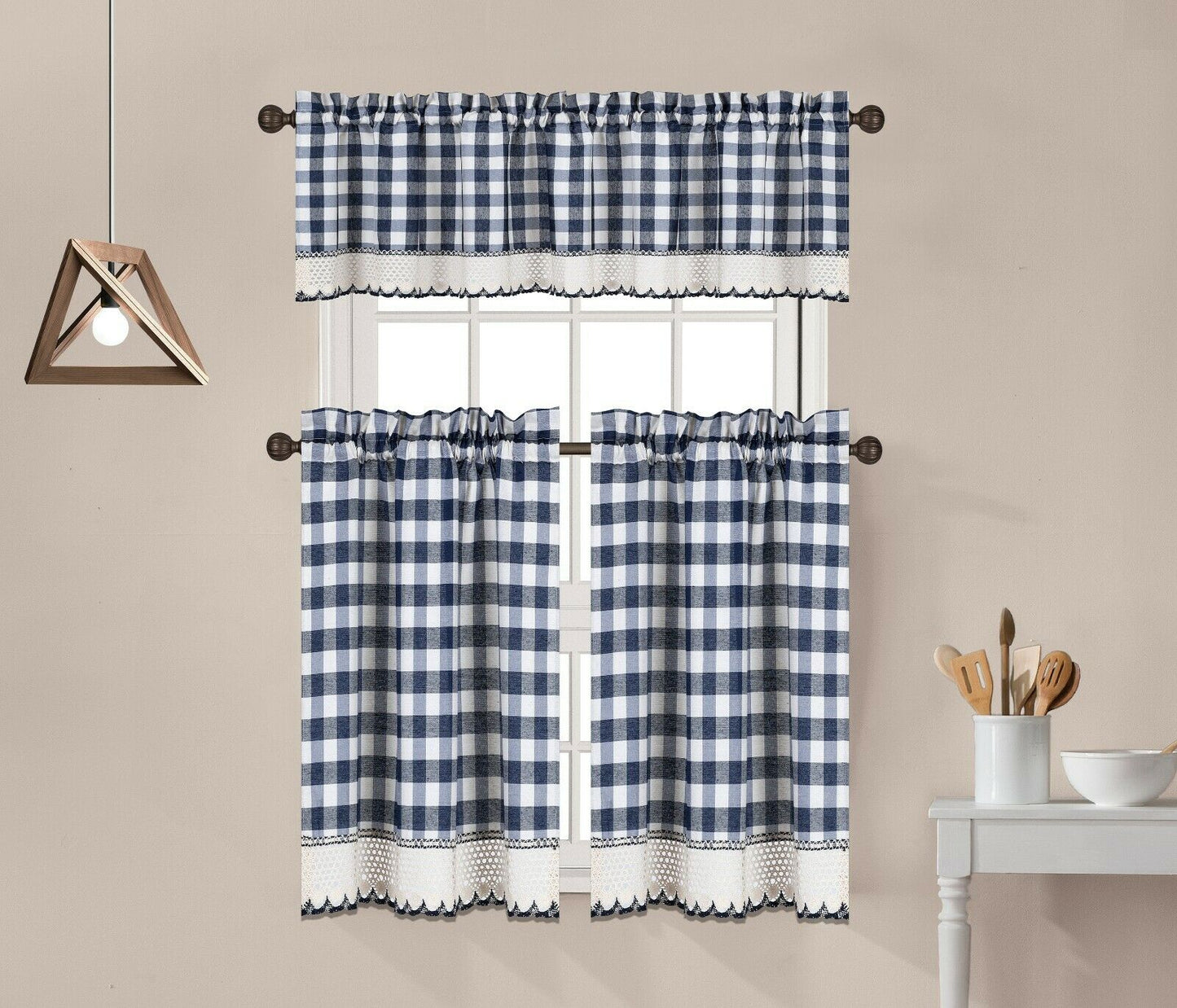 3 Piece Buffalo Plaid Courtains