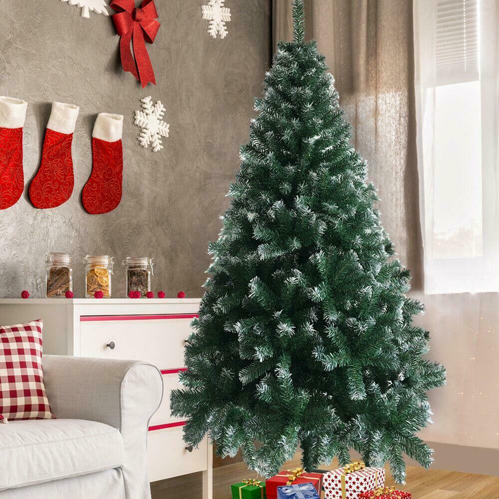 6FT Artificial Christmas Tree Green White Fir tree w Base Home Decor