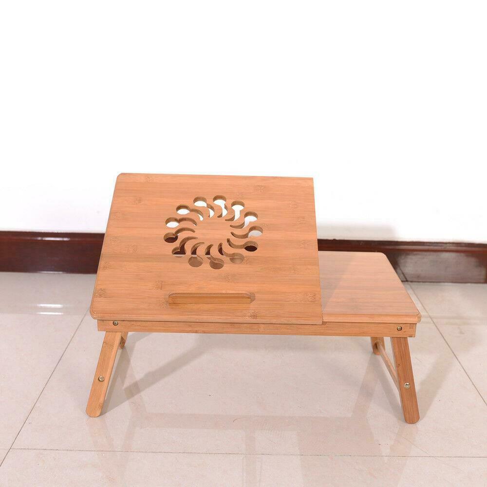 Adjustable Bamboo Laptop Lap Desk Table Stand Folding Bed Tray w/ Drawer