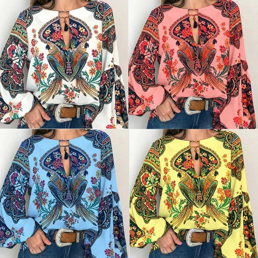 Women Bohemian Clothing Blouse Vintage Shirt Womens Plus Size