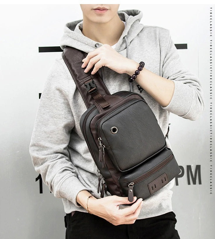 Vintage Leather Sling Backpack for Men