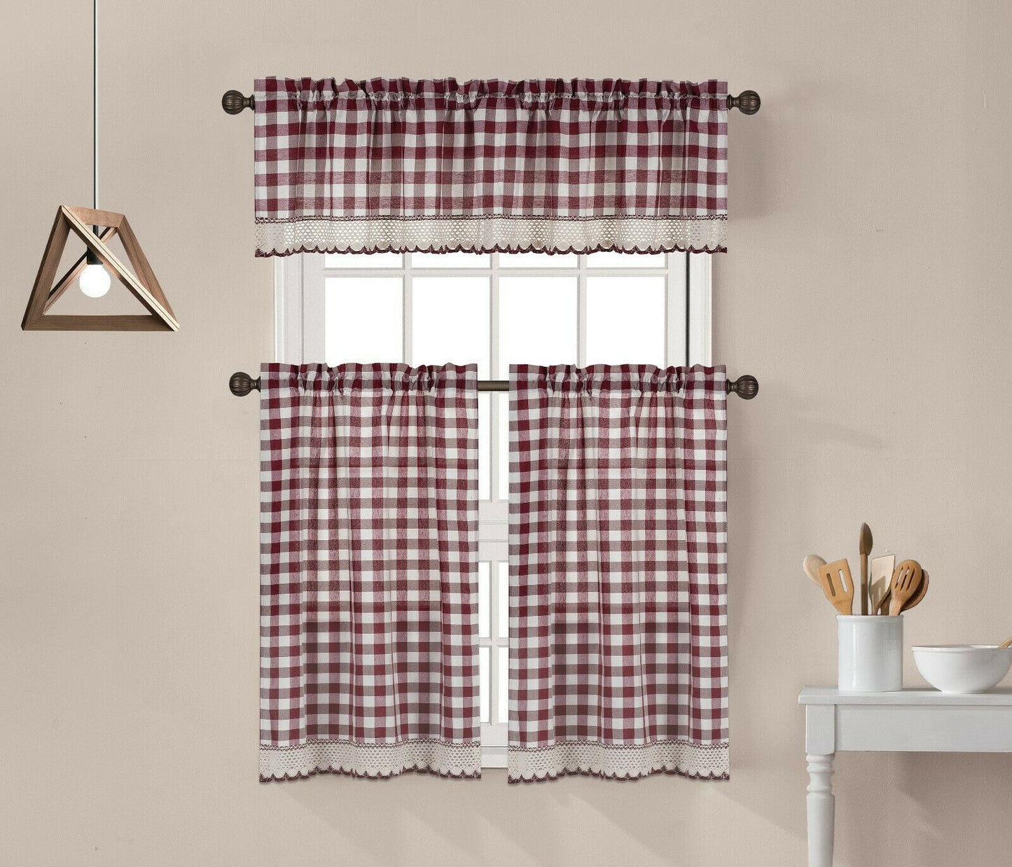 3 Piece Buffalo Plaid Courtains