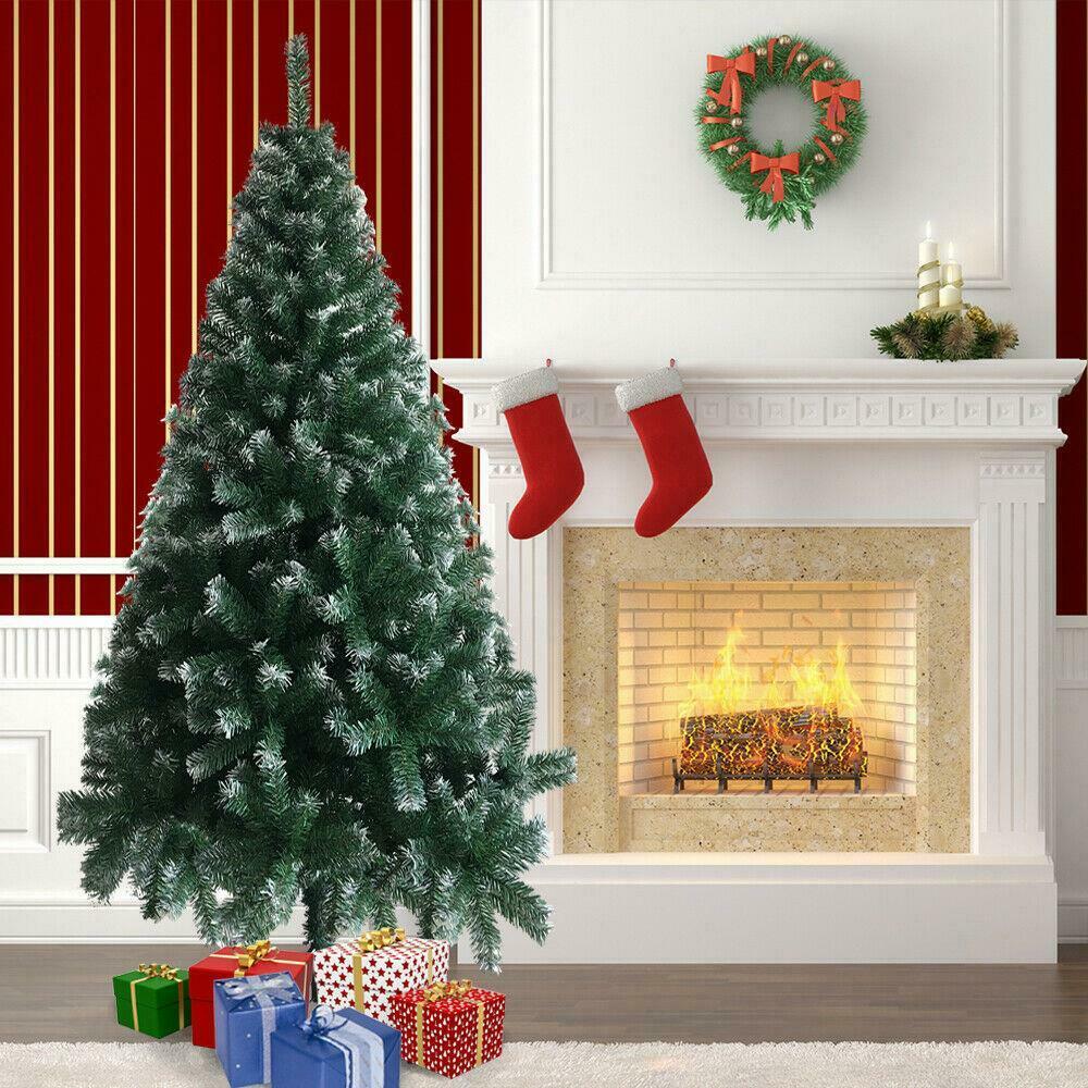 6FT Artificial Christmas Tree Green White Fir tree w Base Home Decor