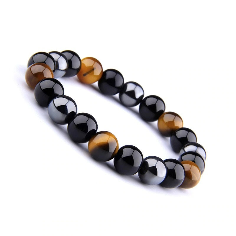 Natural Black Obsidian Hematite Tiger Eye Beads Bracelets