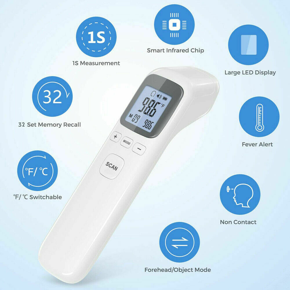 In Stock Touch Free Infrared Forehead Thermometer - For Adults and Kids