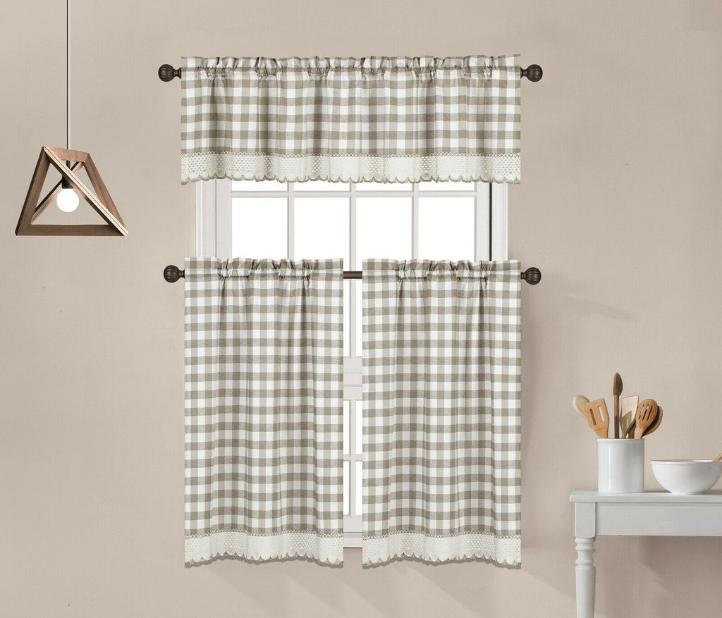 3 Piece Buffalo Plaid Courtains