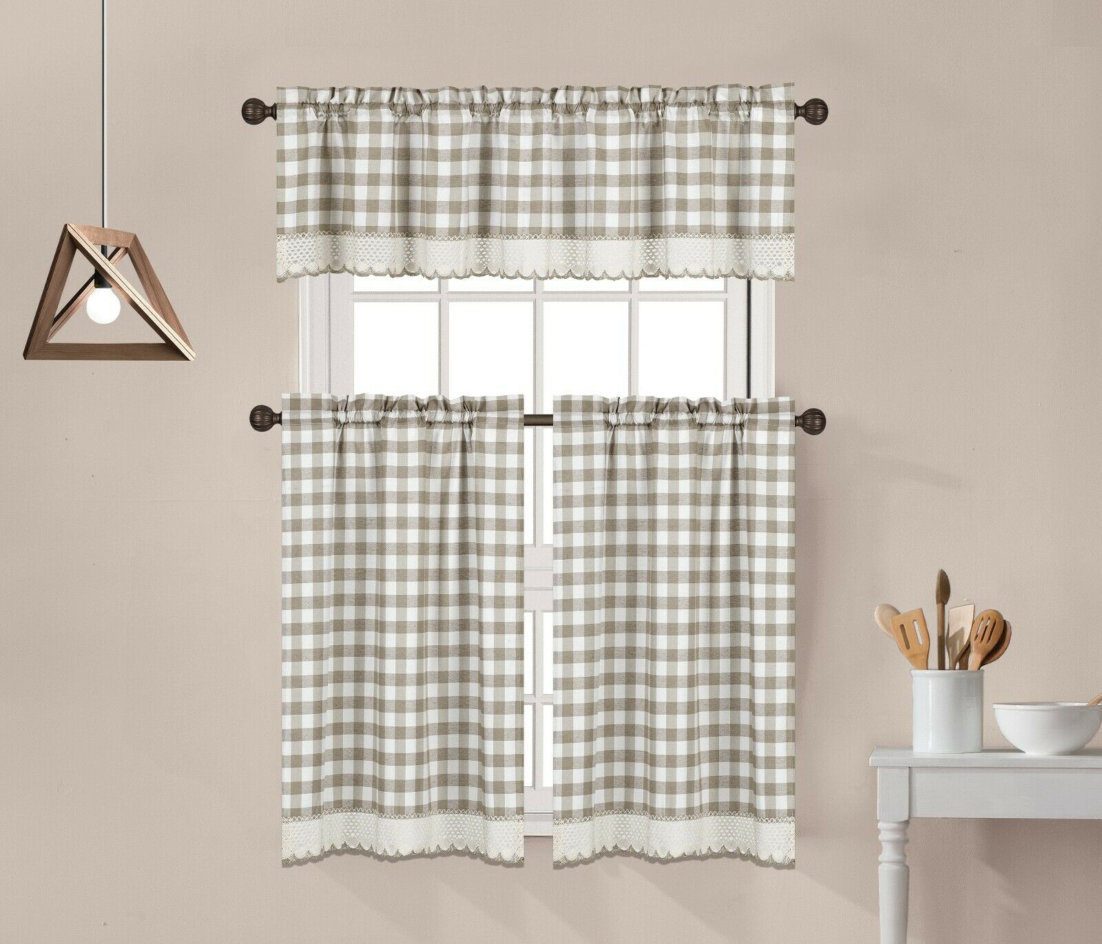 3 Piece Buffalo Plaid Courtains