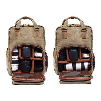 Waterproof Waxed Canvas Camera Backpack Fit 15.6 Inches Laptop