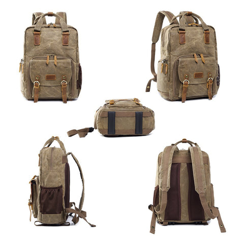 Waterproof Waxed Canvas Camera Backpack Fit 15.6 Inches Laptop