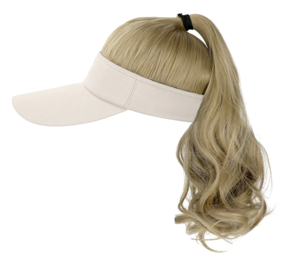 Ponytail Wavy Hairy Cap Wig Hats with Visor Hair Hat for Women Synthetic Curly Wig