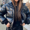 Image of Winter Woman Leather Super Puff Jacket