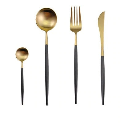 4pcs Gold Black Dinnerware Set Stainless Steel Luxury Cutlery Set
