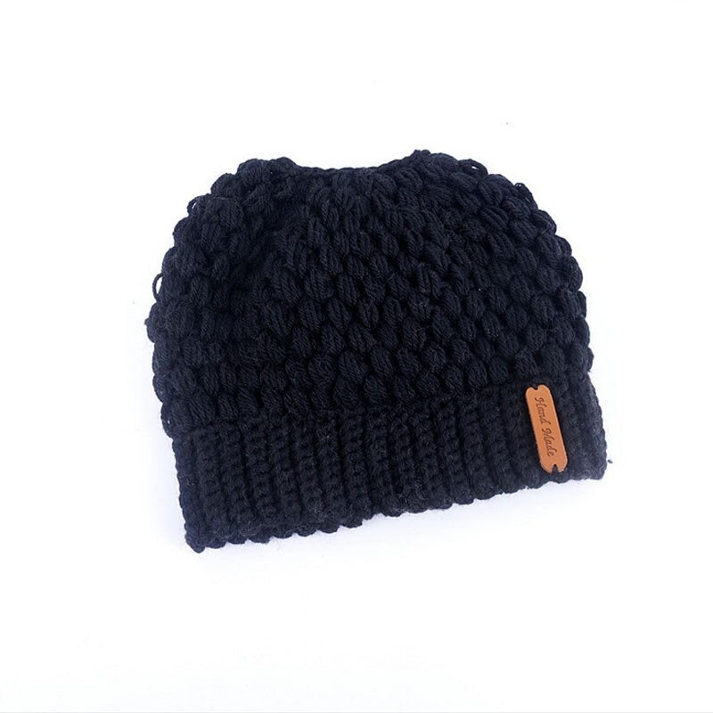 Ponytail Beanie Messy Bun Beanie Winter Hat With Hole For Ponytail