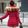 Image of women's jacket with fur hood down jacket long jacket