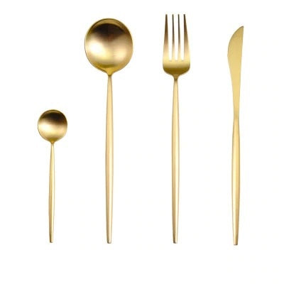 4pcs Gold Black Dinnerware Set Stainless Steel Luxury Cutlery Set