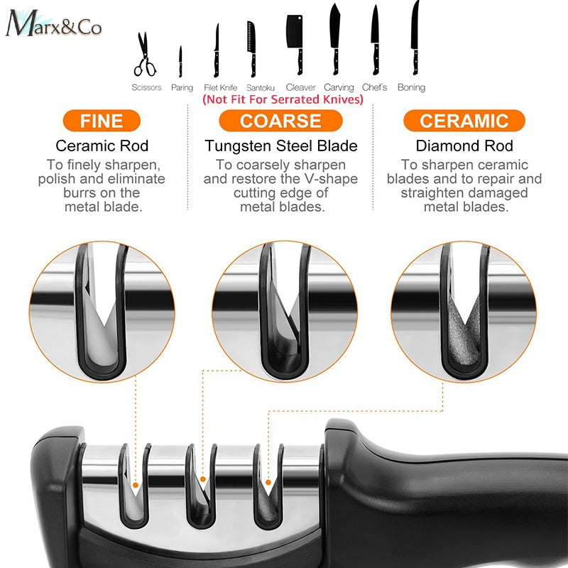 Knife Sharpener 3 Stage Tungsten Diamond & Ceramic