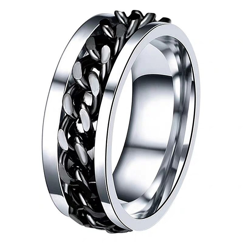 Black Tungsten Comfort Fit Wedding Band with Brush Center Bright Bevels and Deep Blue inside color - 8mm
