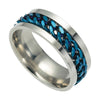 Image of Black Tungsten Comfort Fit Wedding Band with Brush Center Bright Bevels and Deep Blue inside color - 8mm