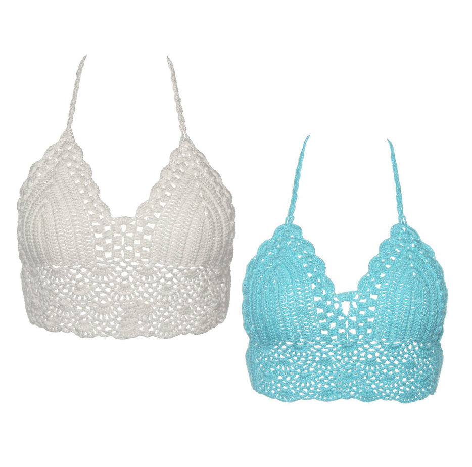 2pcs Sexy Crocheted Crop Tops Women Beach Brochet Halter Top Bralette Backless Summerwear