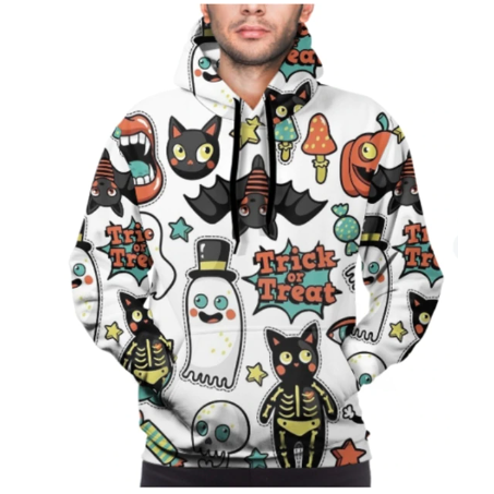 Halloween Hoodies Theme Cartoon Print Street Punk Style Horror Merch Fashion Halloween Horror Hoodie