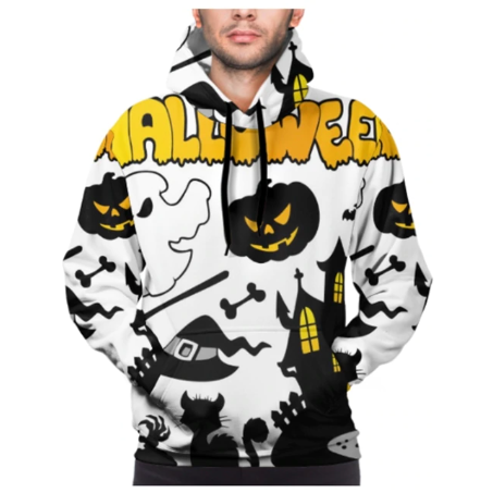 Halloween Hoodies Theme Cartoon Print Street Punk Style Horror Merch Fashion Halloween Horror Hoodie