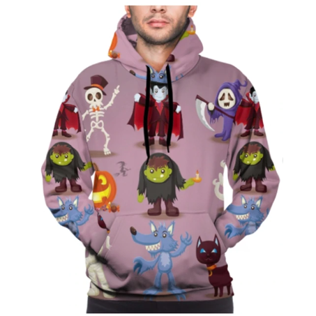 Halloween Hoodies Theme Cartoon Print Street Punk Style Horror Merch Fashion Halloween Horror Hoodie