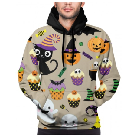 Halloween Hoodies Theme Cartoon Print Street Punk Style Horror Merch Fashion Halloween Horror Hoodie