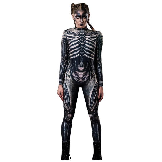 Halloween Skeleton Costume Womens Printed Skeleton Costume Adults Scary Skeleton Jumpsuit