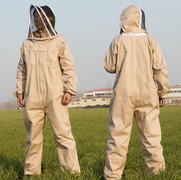 Professional Ventilated Bee Suit Full Body With Leather Gloves Beekeeping Suit Coffee Color