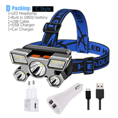 5LED Rechargeable Headlamp With Built-in Camping Headlight 18650 Battery USB