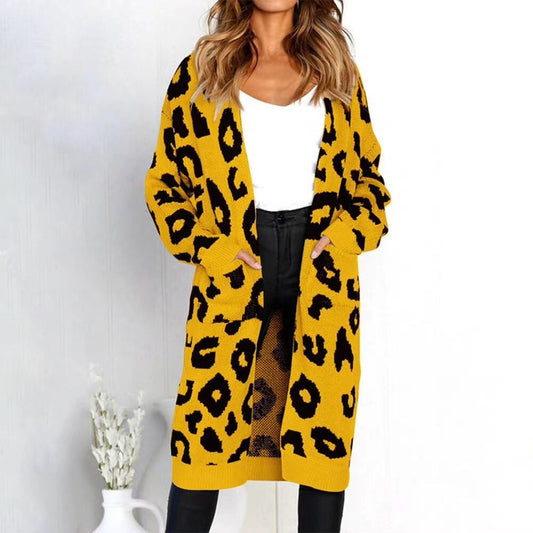 Casual Leopar Cardigan Leopar Priint Knit Jacket