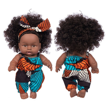 Cute African America Reborn Doll Black Baby Doll with Headscarf Antique Black Doll