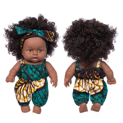 Cute African America Reborn Doll Black Baby Doll with Headscarf Antique Black Doll