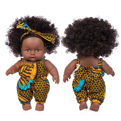 Cute African America Reborn Doll Black Baby Doll with Headscarf Antique Black Doll