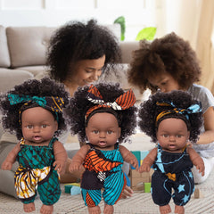 Cute African America Reborn Doll Black Baby Doll with Headscarf Antique Black Doll