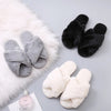 Image of Winter Faux Fur Plush Home Slippers Criss Cross slippers
