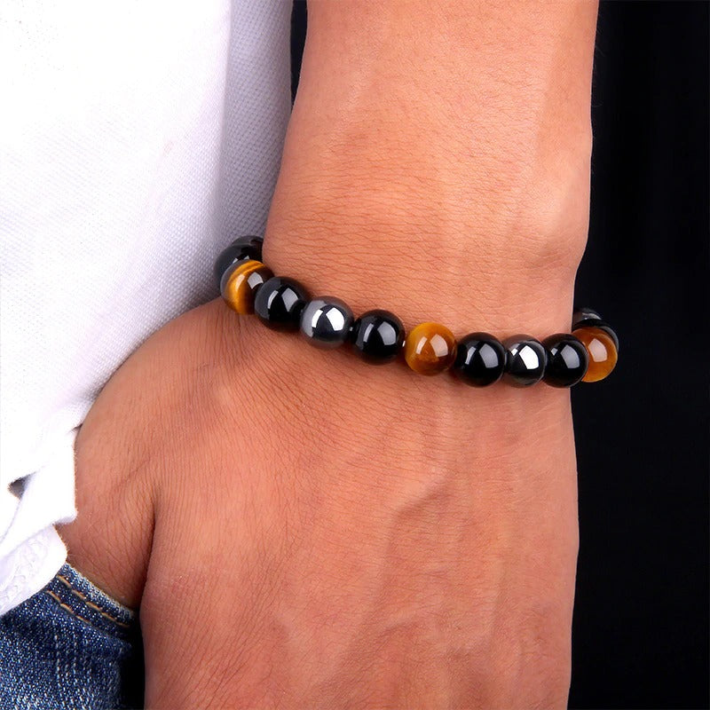 Natural Black Obsidian Hematite Tiger Eye Beads Bracelets