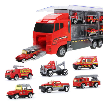 Big Toy Truck Full Set Toy Truck and Trailer with Police Construction Army Firemen Vehicles Truck for Kids