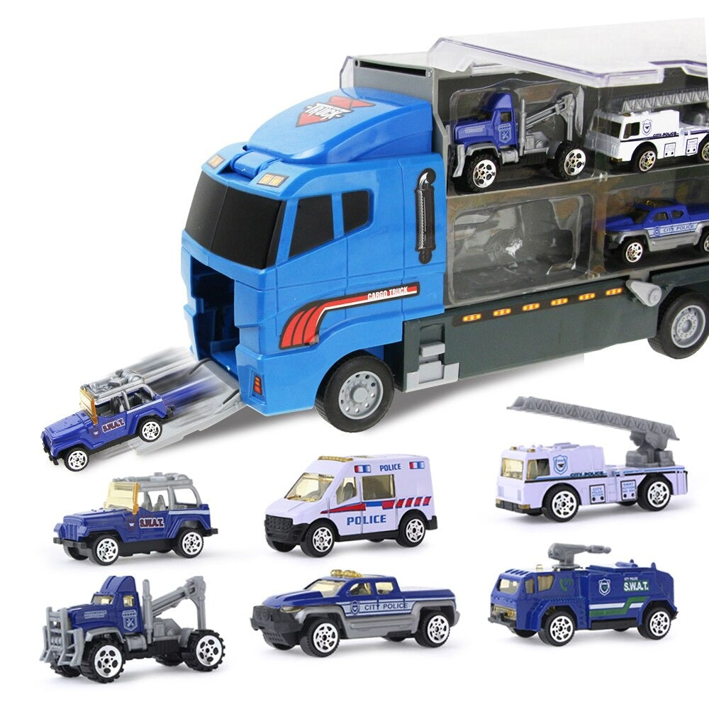 Big Toy Truck Full Set Toy Truck and Trailer with Police Construction Army Firemen Vehicles Truck for Kids