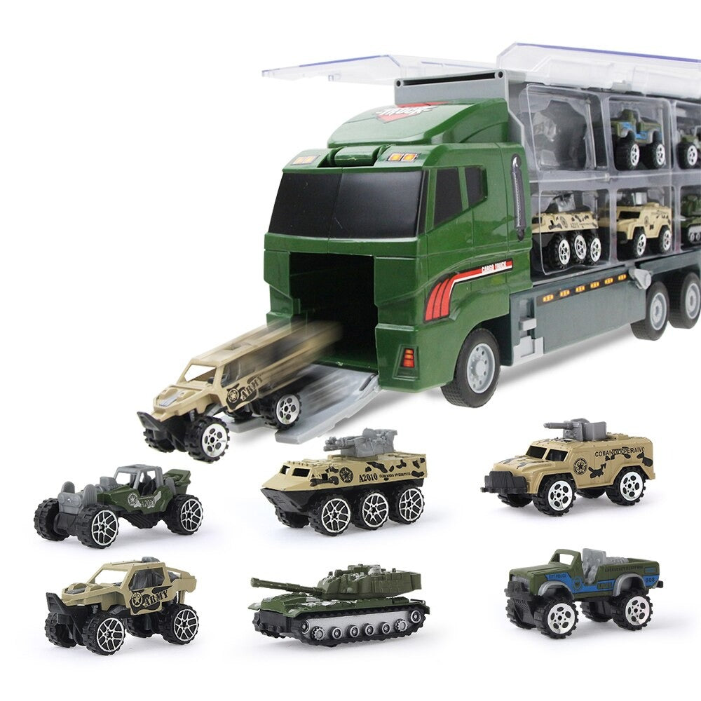 Big Toy Truck Full Set Toy Truck and Trailer with Police Construction Army Firemen Vehicles Truck for Kids