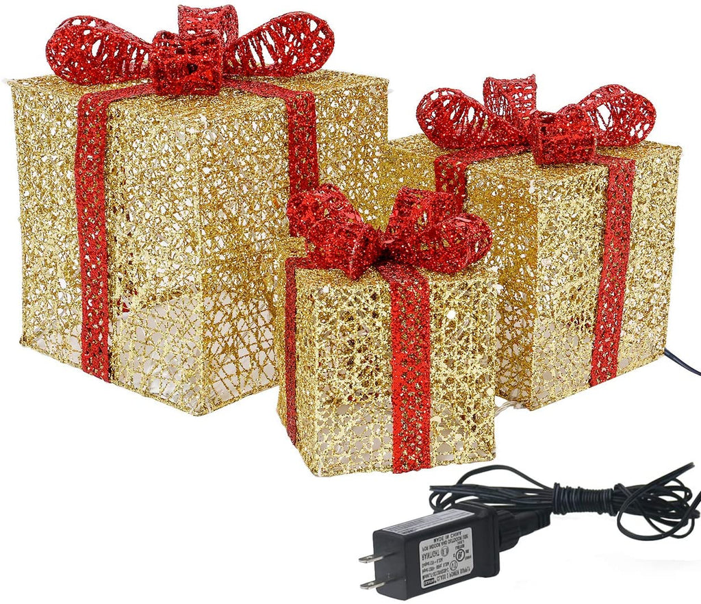 Set of 3 Christmas Lighted Gift Boxes with Plug