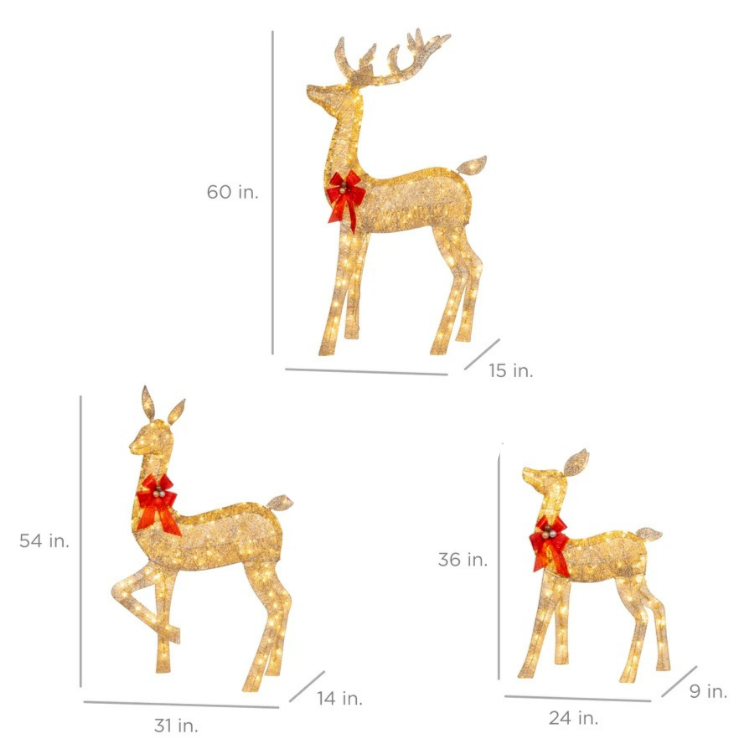 3 Pc Lighted Deer Family Outdoor Christmas, Winter Decoration for Front Yards