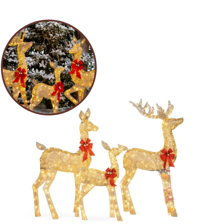 3 Pc Lighted Deer Family Outdoor Christmas, Winter Decoration for Front Yards