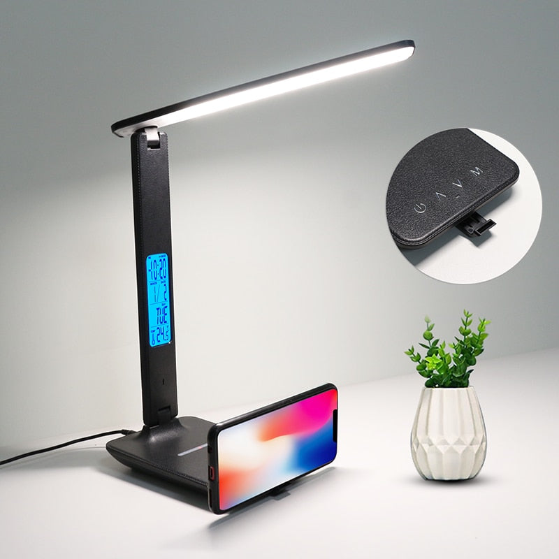 QI Wireless Charging LED USB Desk Lamp Bedside Lamp with USB Alarm Clock Lamp with USB Port
