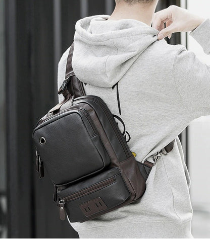 Vintage Leather Sling Backpack for Men