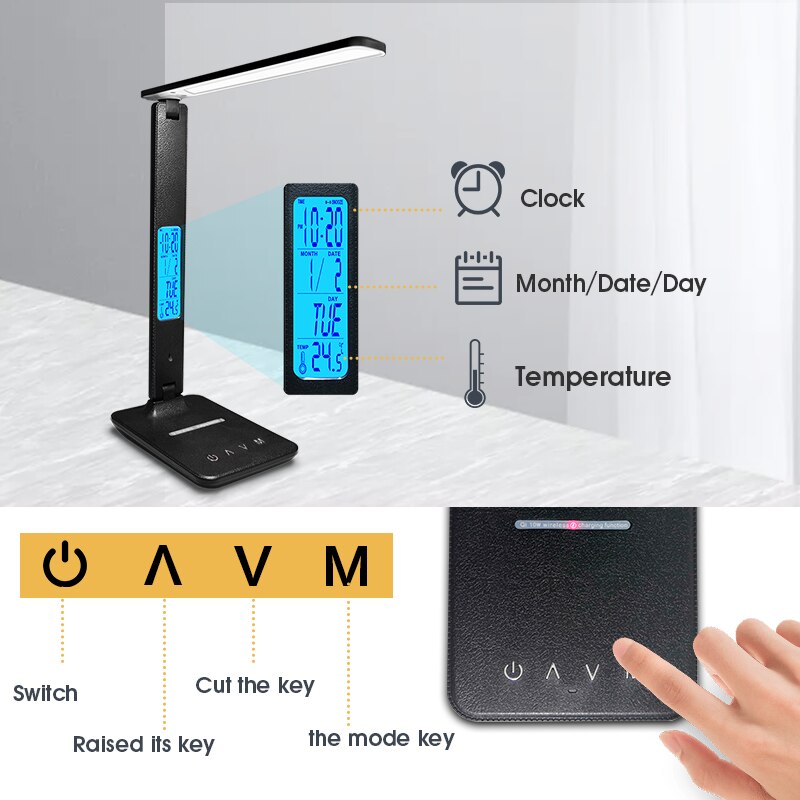 QI Wireless Charging LED USB Desk Lamp Bedside Lamp with USB Alarm Clock Lamp with USB Port