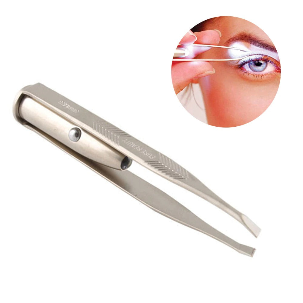 LED Light Slant Tip Eyebrow Tweezers