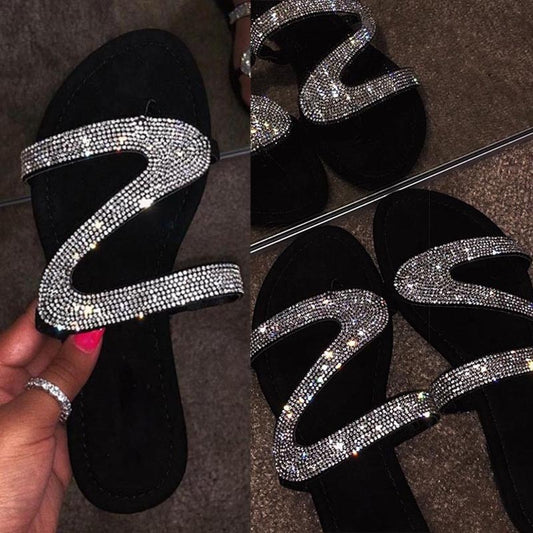 rhinestone flat sandals for women